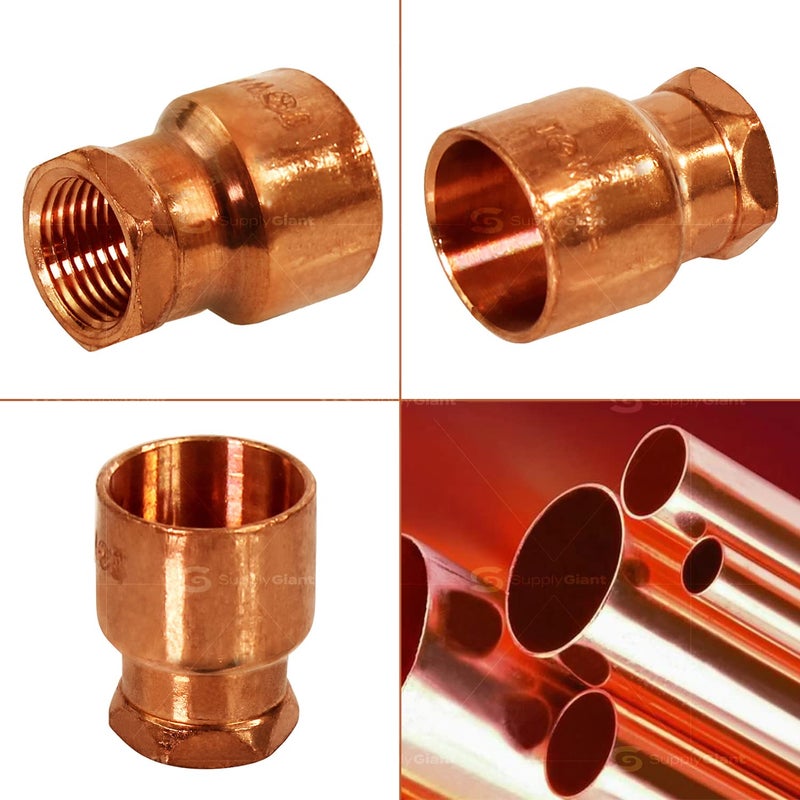 SUPPLYGIANT Supply Giant DDGA0120-5 Female Adapter Reducing Fitting Sweat x FIP Connections, 1/2 X 1/4, Copper - Image 3